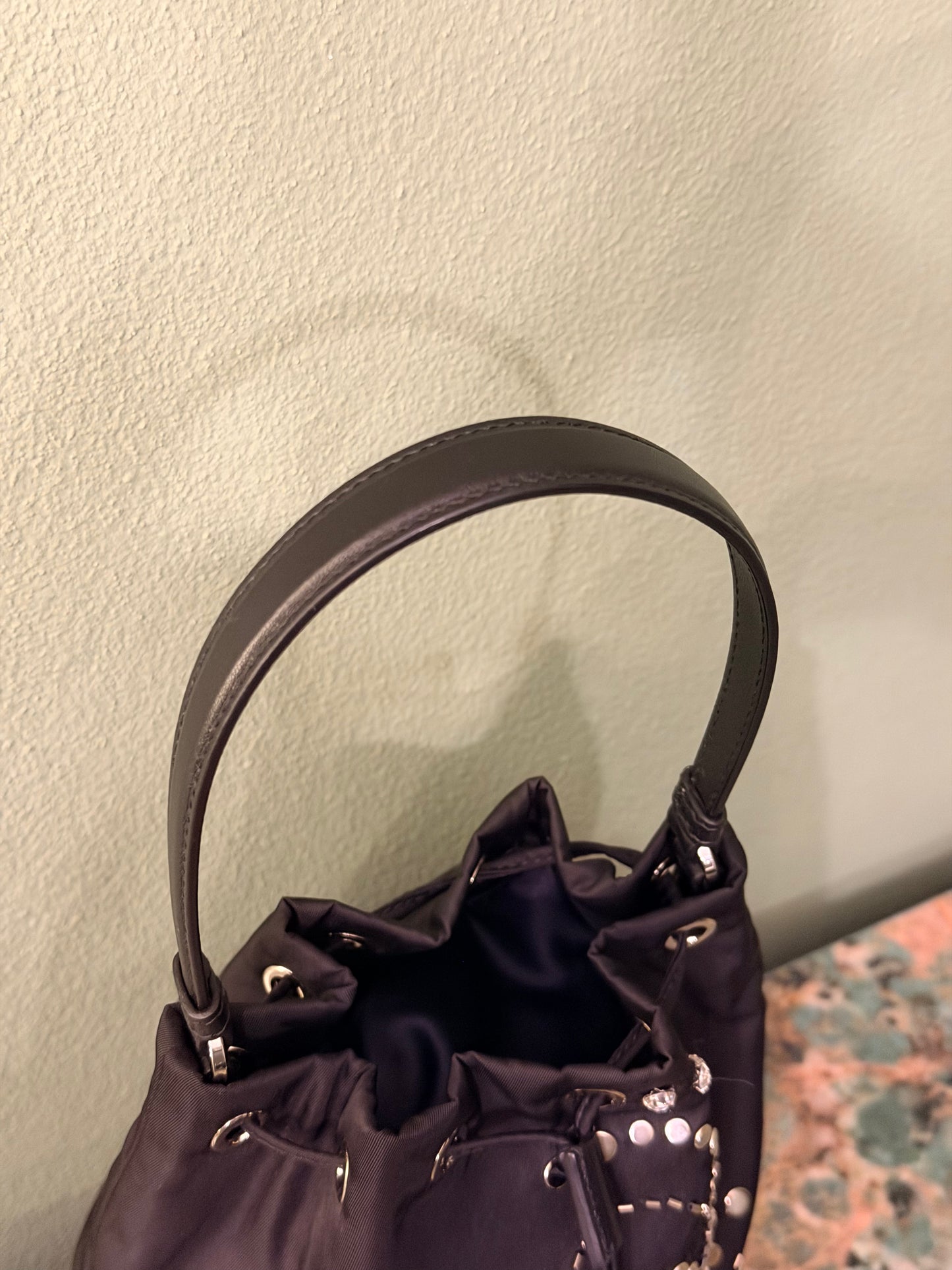 PRADA BLACK BEADED NYLON BUCKET HANDBAG