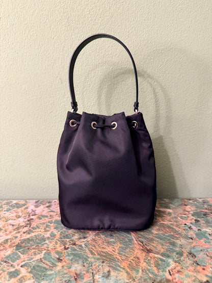 PRADA BLACK BEADED NYLON BUCKET HANDBAG