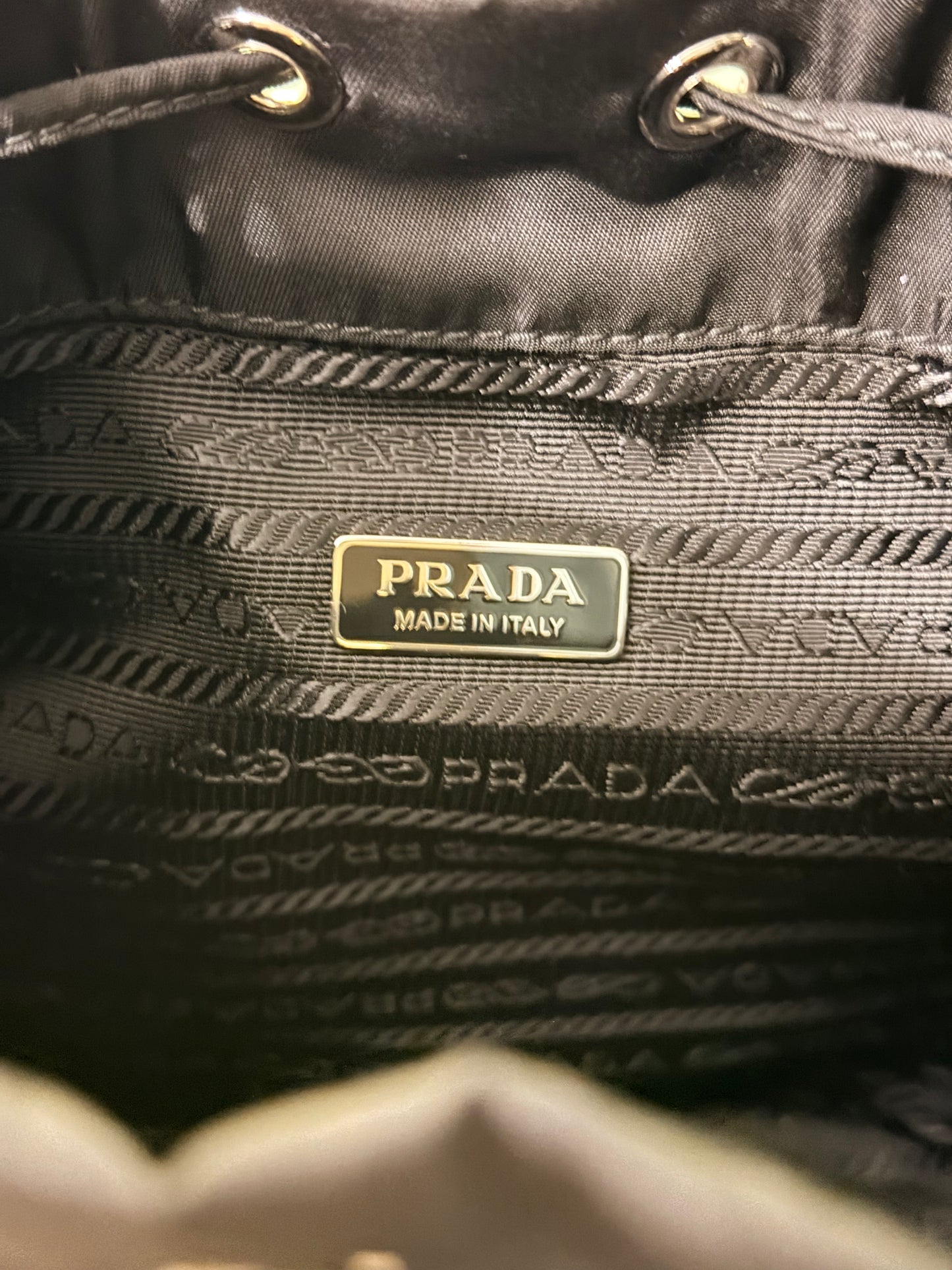 PRADA BLACK BEADED NYLON BUCKET HANDBAG