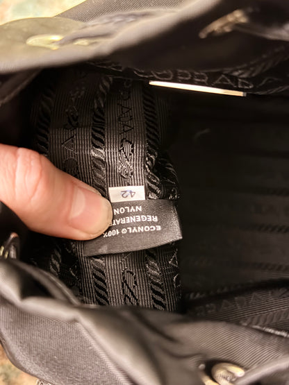 PRADA BLACK BEADED NYLON BUCKET HANDBAG