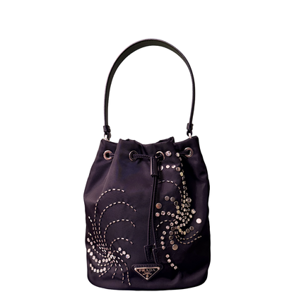 PRADA BLACK BEADED NYLON BUCKET HANDBAG
