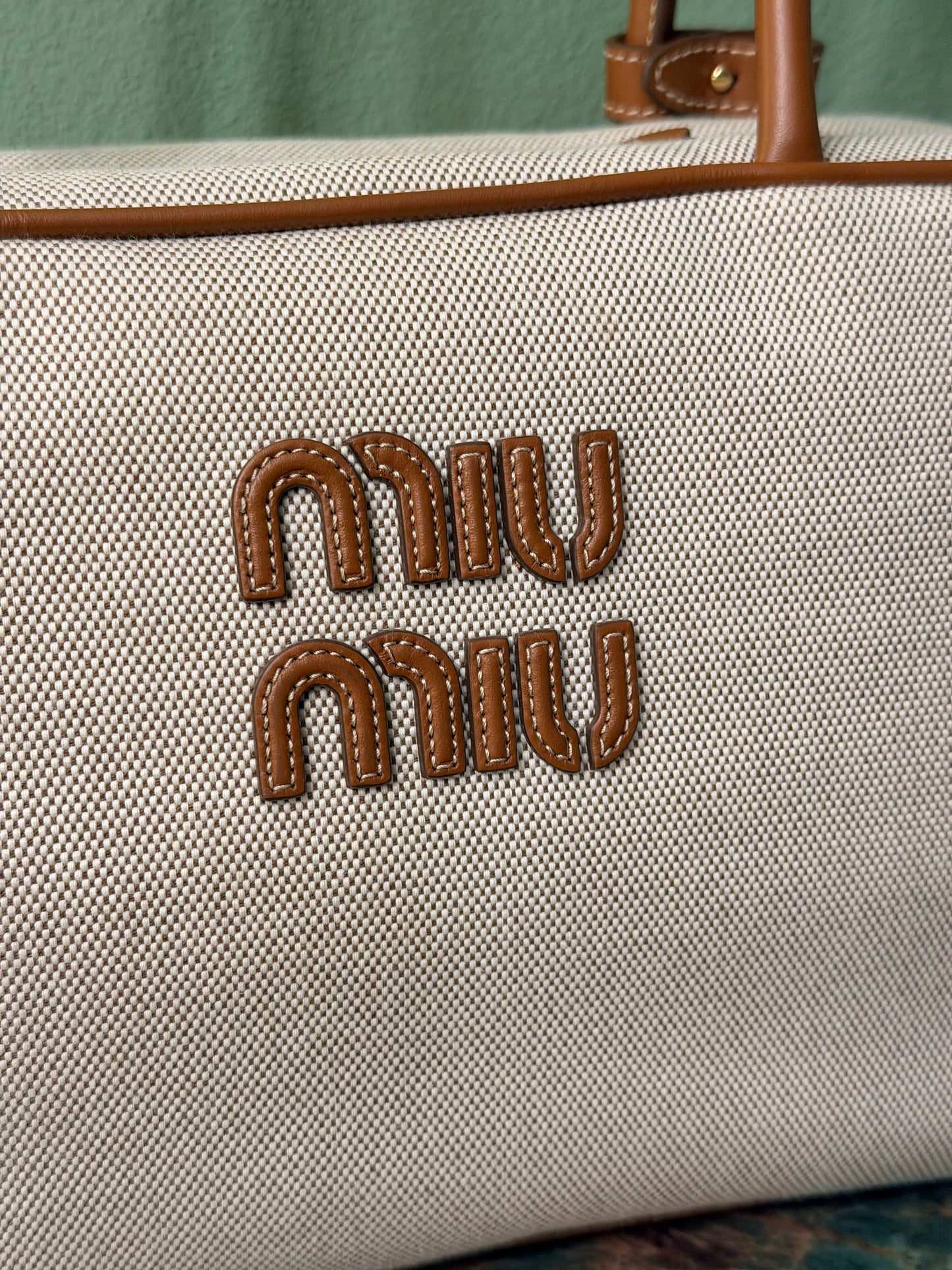 MIU MIU BEIGE CANVAS BEAU SHOULDER BAG