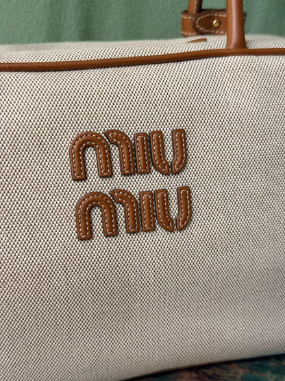 MIU MIU BEIGE CANVAS BEAU SHOULDER BAG