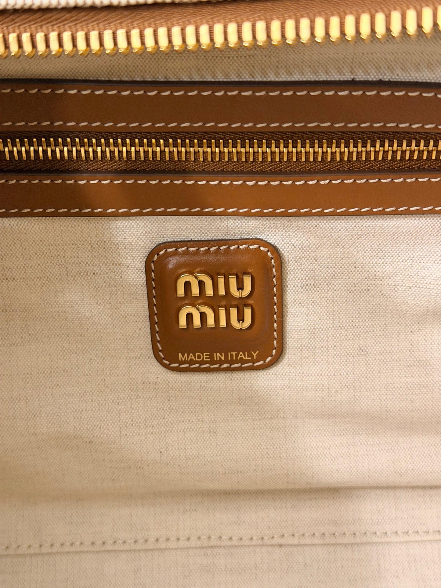 MIU MIU BEIGE CANVAS BEAU SHOULDER BAG