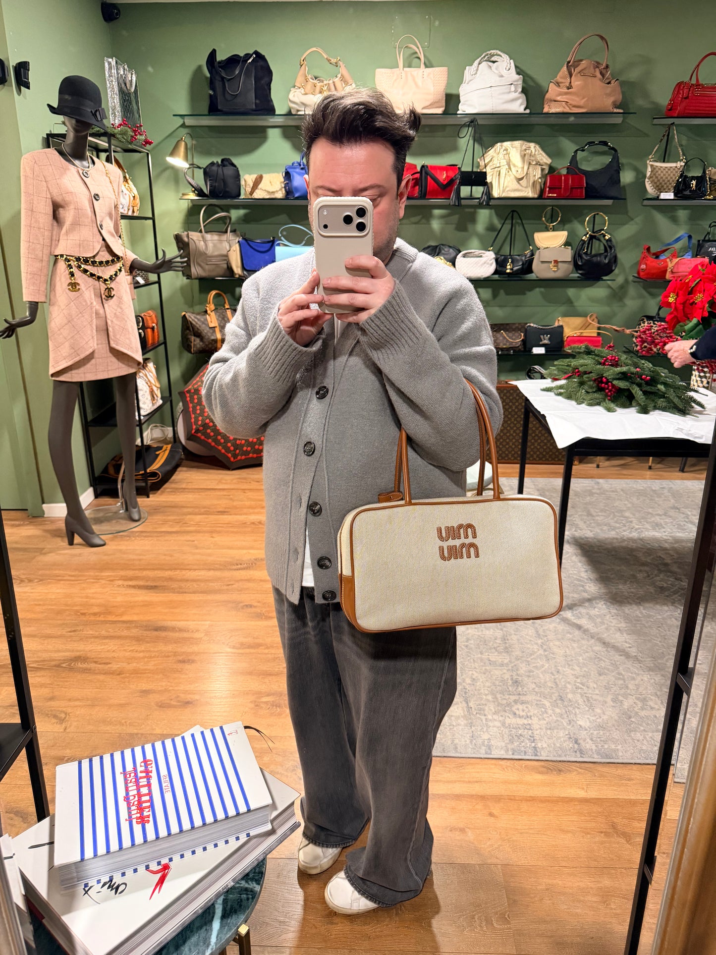 MIU MIU BEIGE CANVAS BEAU SHOULDER BAG