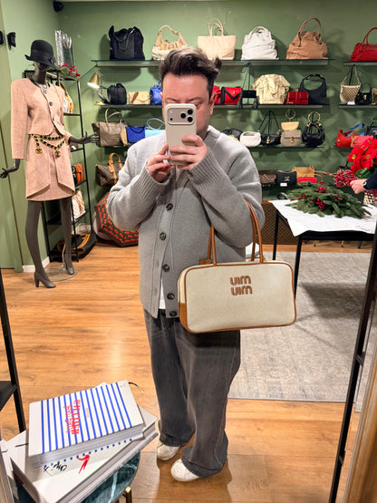 MIU MIU BEIGE CANVAS BEAU SHOULDER BAG