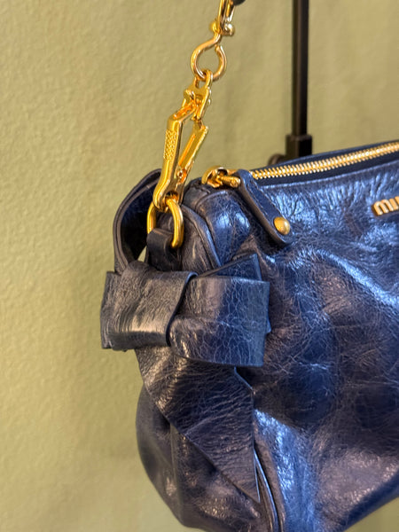 MIU MIU NAVY BOW SMALL SHOULDER BAG