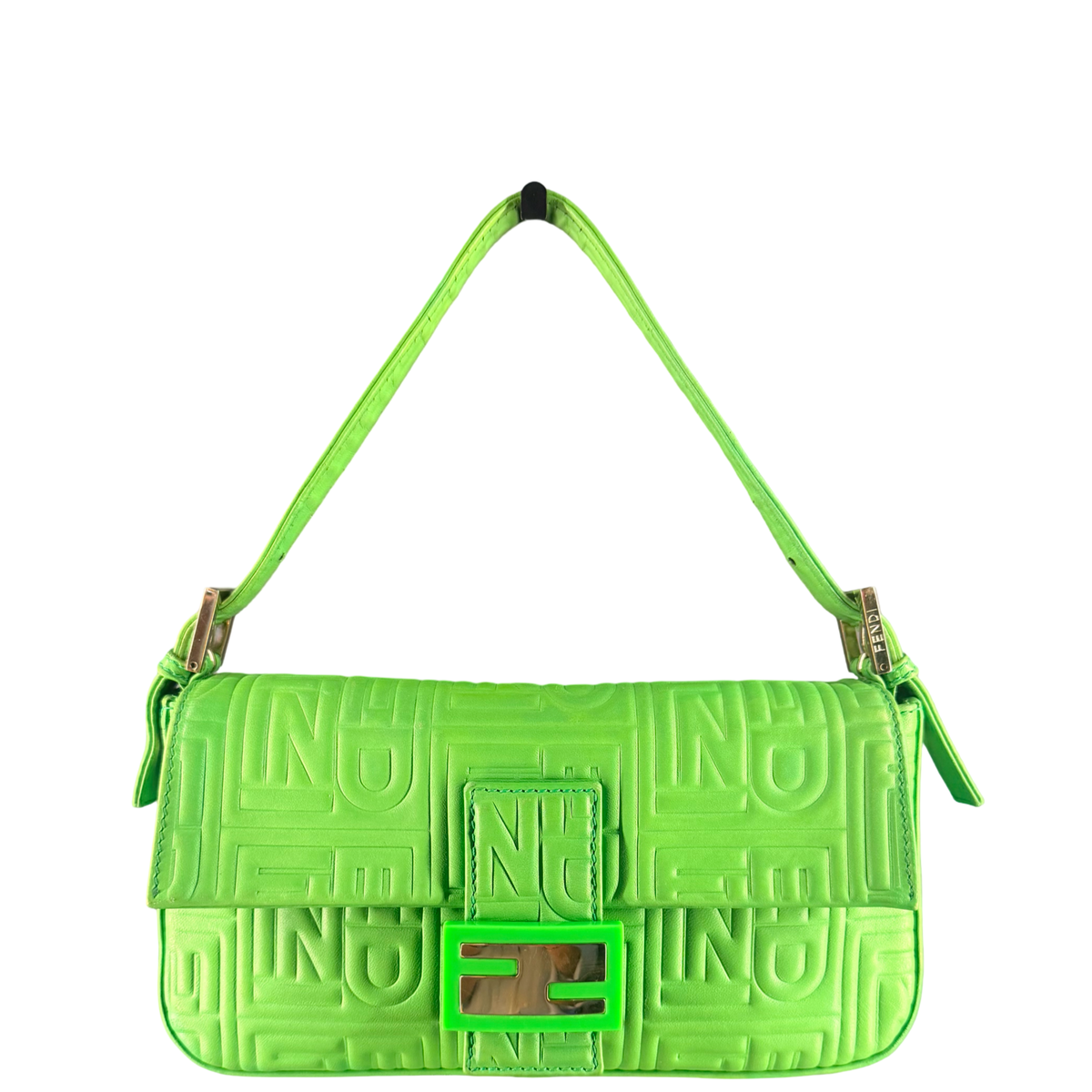 FENDI GREEN EMBOSSED LEATHER BAGUETTE SHOULDER BAG