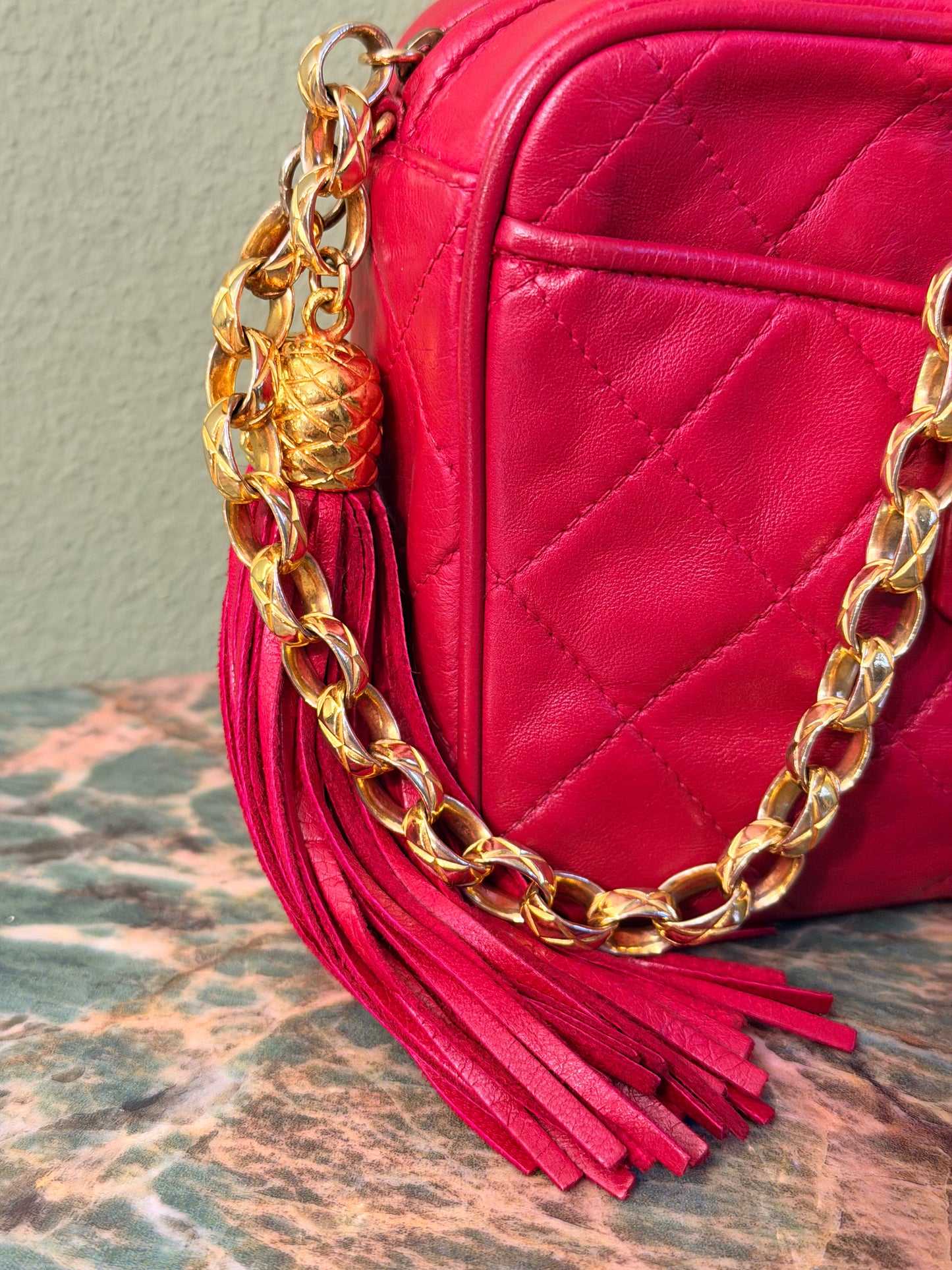 CHANEL RED QUILTED SMALL CAMERA BAG