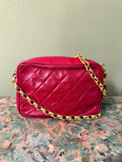 CHANEL RED QUILTED SMALL CAMERA BAG