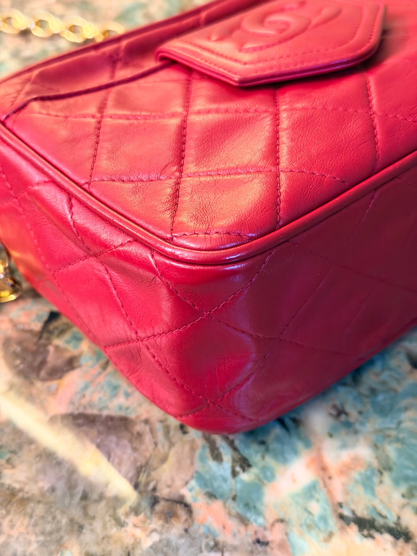 CHANEL RED QUILTED SMALL CAMERA BAG