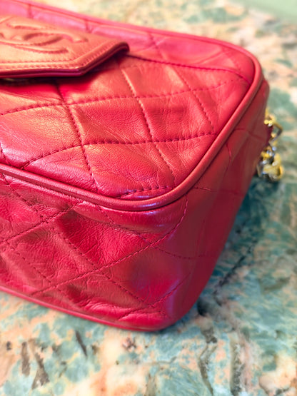 CHANEL RED QUILTED SMALL CAMERA BAG