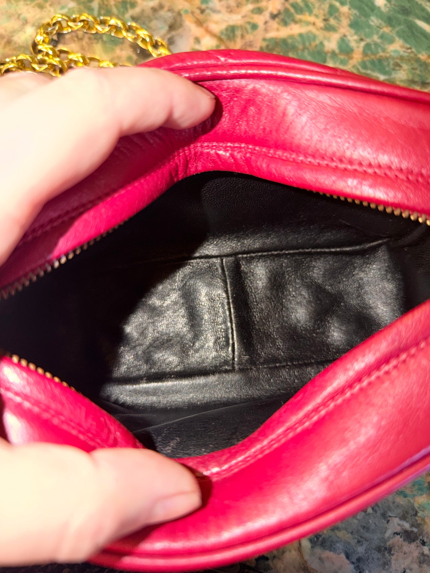 CHANEL RED QUILTED SMALL CAMERA BAG