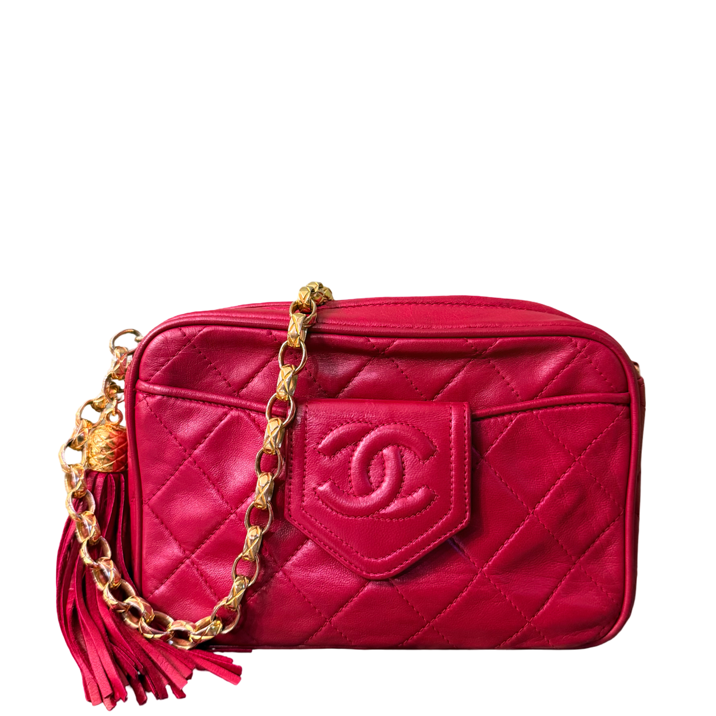 CHANEL RED QUILTED SMALL CAMERA BAG