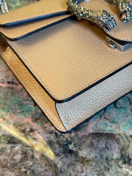 GUCCI BEIGE LEATHER MINI DIONYSUS CROSSBODY BAG