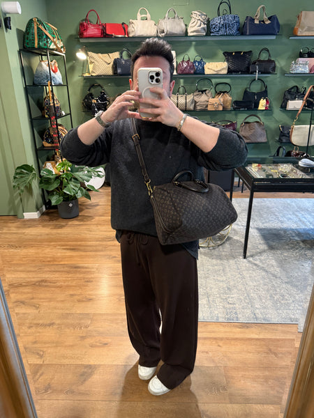 LOUIS VUITTON BROWN MINI LIN BANDOULIERE SPEEDY 30