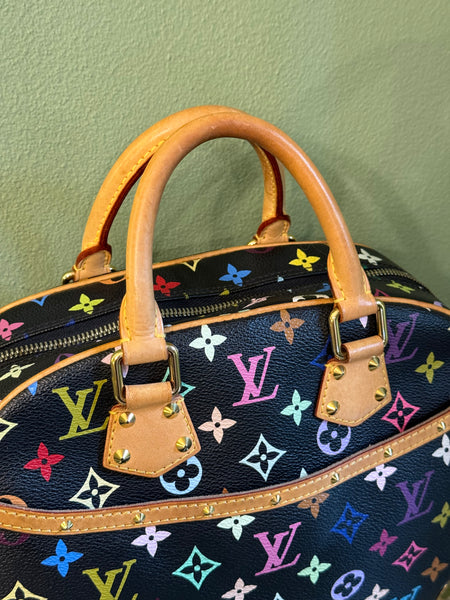 TAKASHI MURAKAMI X LOUIS VUITTON BLACK MULTICOLOR TROUVILLE HANDBAG