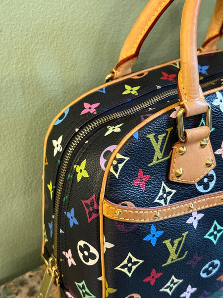 TAKASHI MURAKAMI X LOUIS VUITTON BLACK MULTICOLOR TROUVILLE HANDBAG