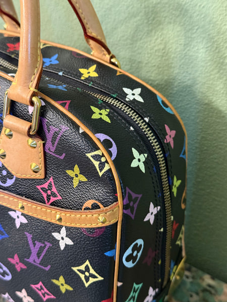 TAKASHI MURAKAMI X LOUIS VUITTON BLACK MULTICOLOR TROUVILLE HANDBAG