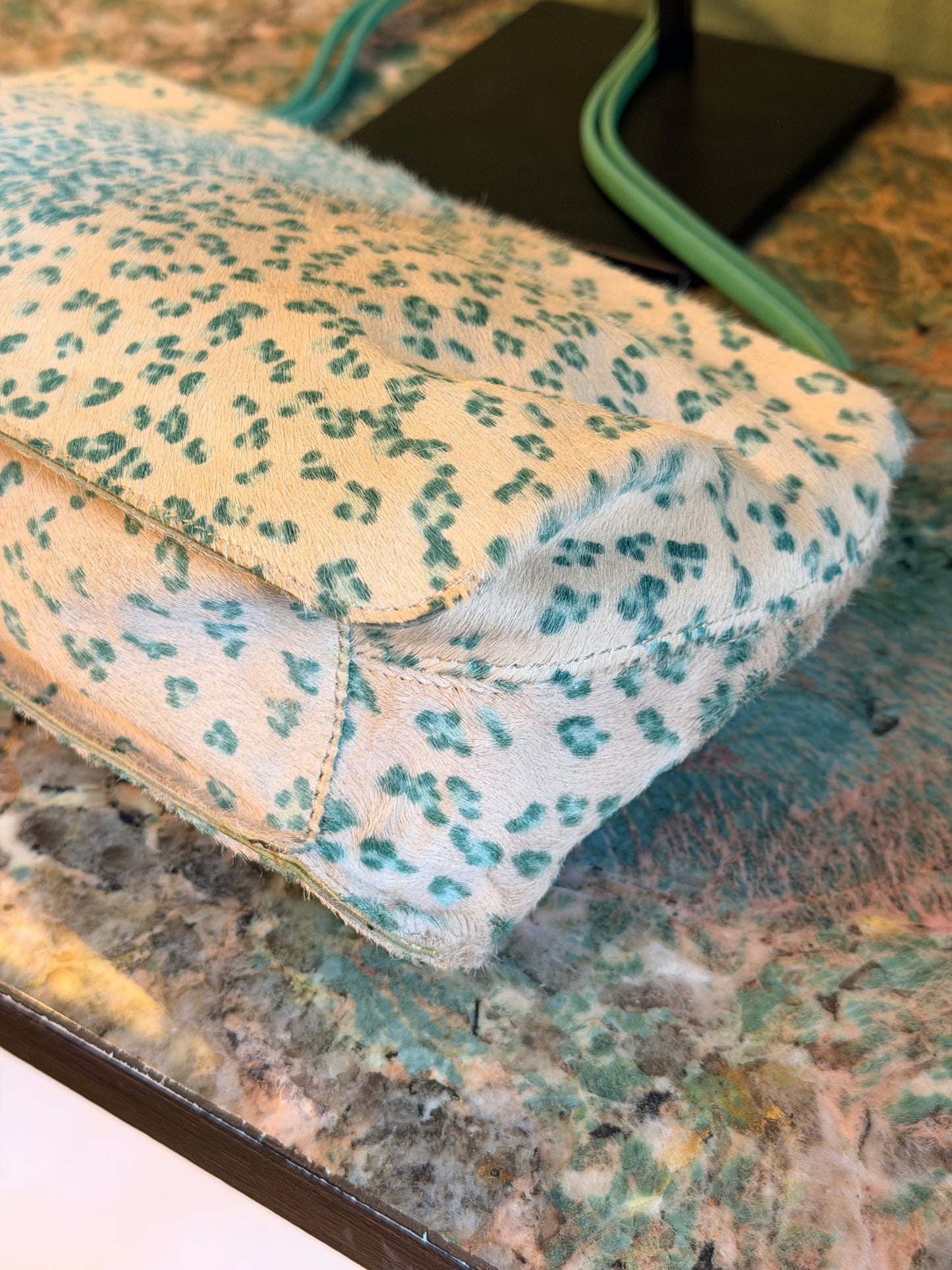 BOTTEGA VENETA GREEN PONYHAIR SHOULDER BAG