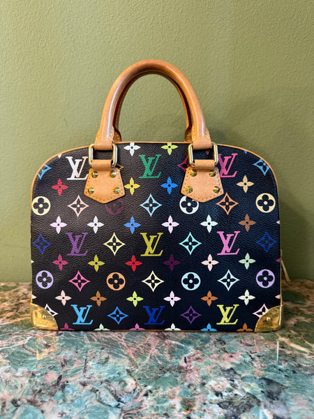 TAKASHI MURAKAMI X LOUIS VUITTON BLACK MULTICOLOR TROUVILLE HANDBAG