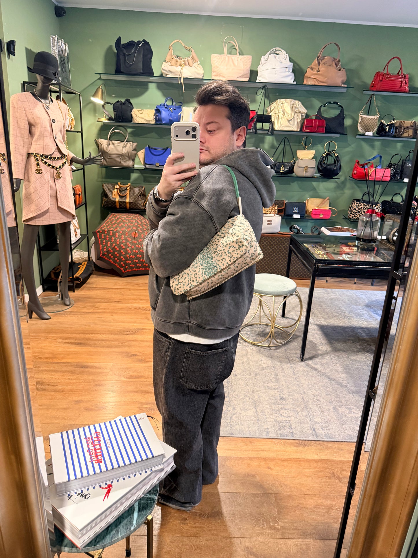 BOTTEGA VENETA GREEN PONYHAIR SHOULDER BAG