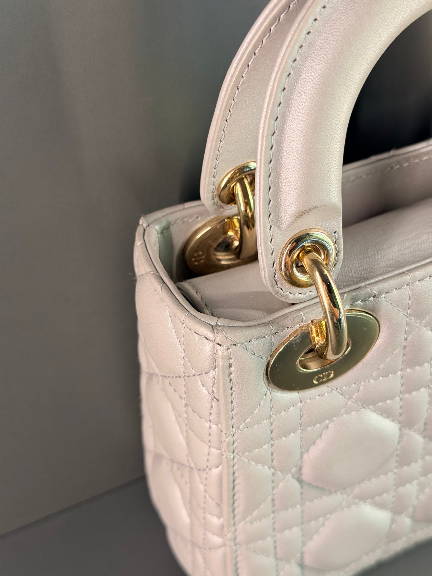 DIOR GRAY MINI LADY DIOR HANDBAG