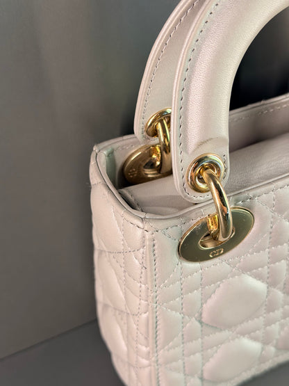 DIOR GRAY MINI LADY DIOR HANDBAG