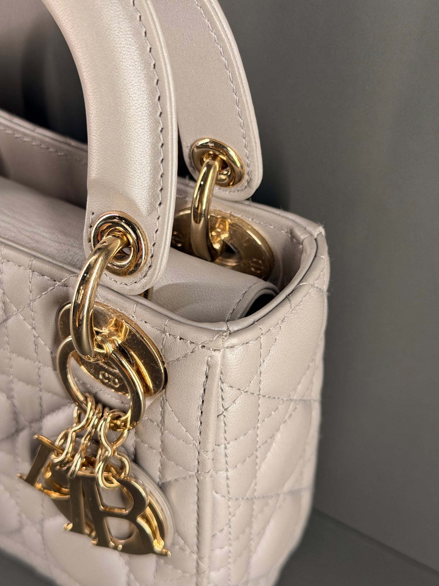 DIOR GRAY MINI LADY DIOR HANDBAG