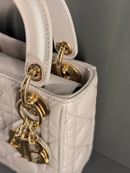 DIOR GRAY MINI LADY DIOR HANDBAG