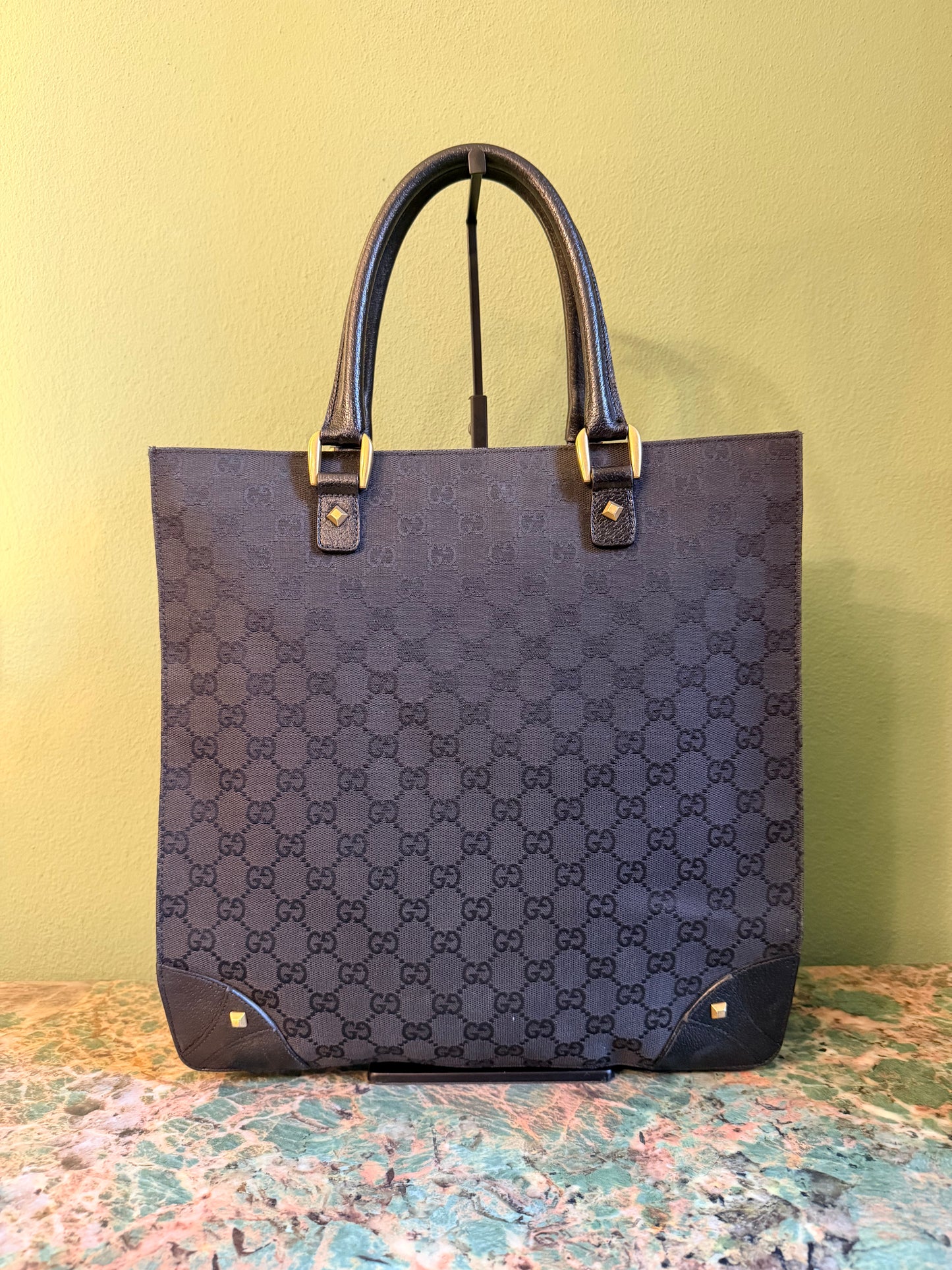 GUCCI BLACK MONOGRAM VERTICAL HANDBAG