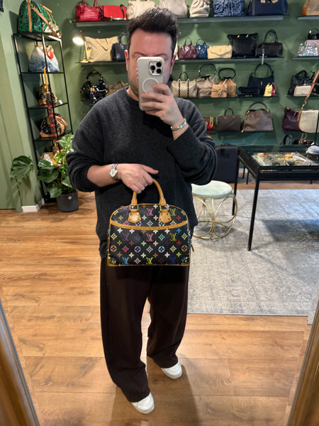 TAKASHI MURAKAMI X LOUIS VUITTON BLACK MULTICOLOR TROUVILLE HANDBAG