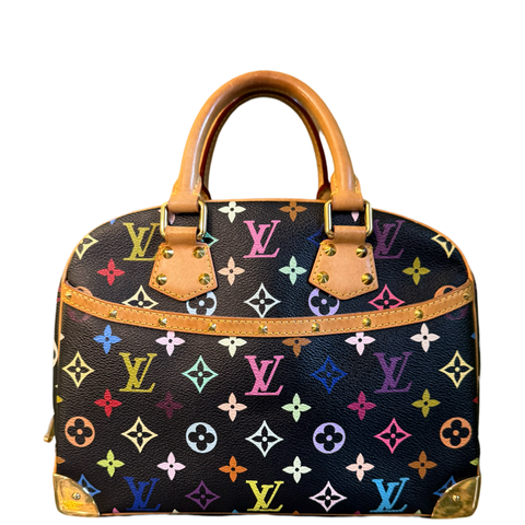 TAKASHI MURAKAMI X LOUIS VUITTON BLACK MULTICOLOR TROUVILLE HANDBAG