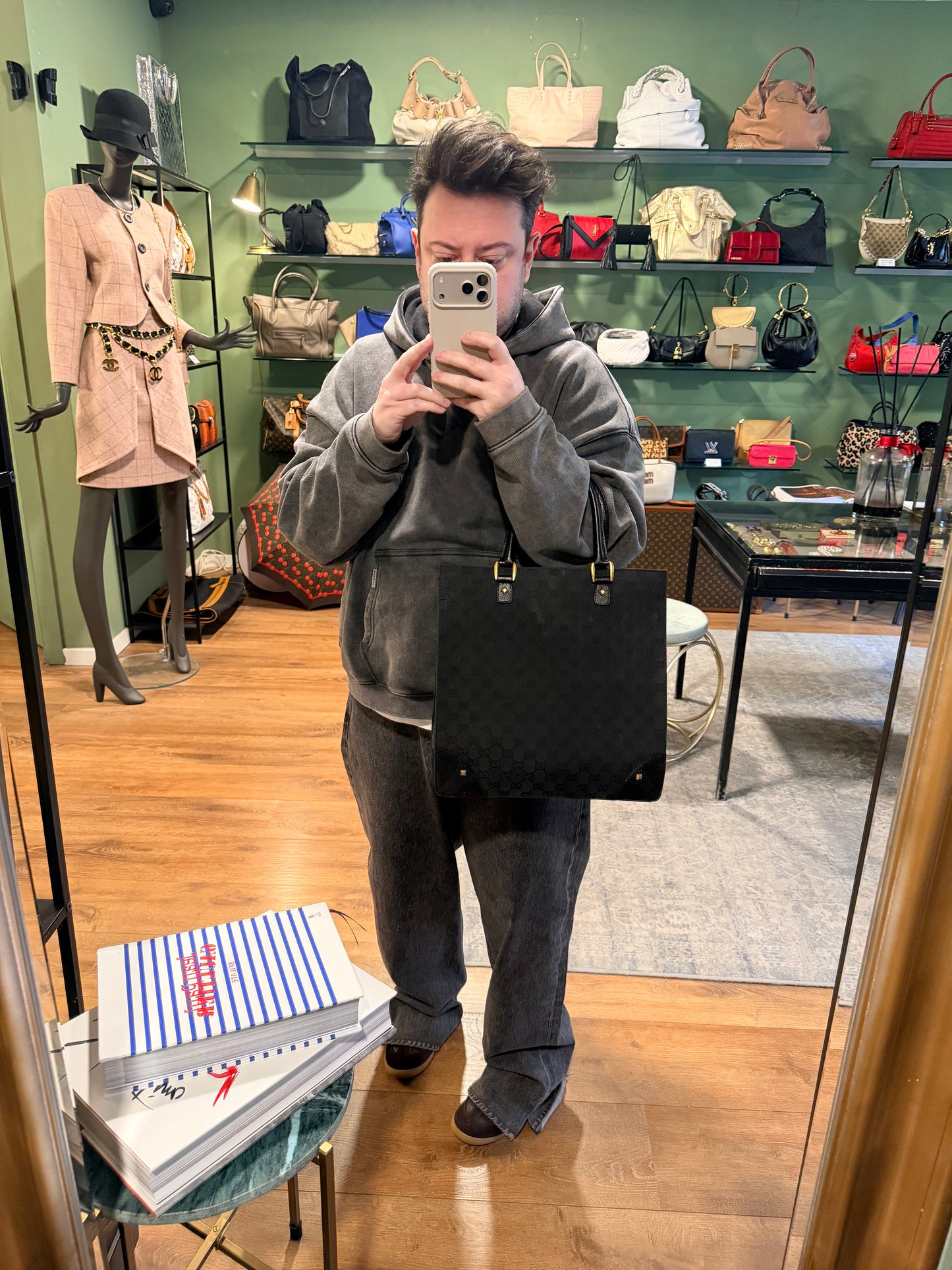 GUCCI BLACK MONOGRAM VERTICAL HANDBAG