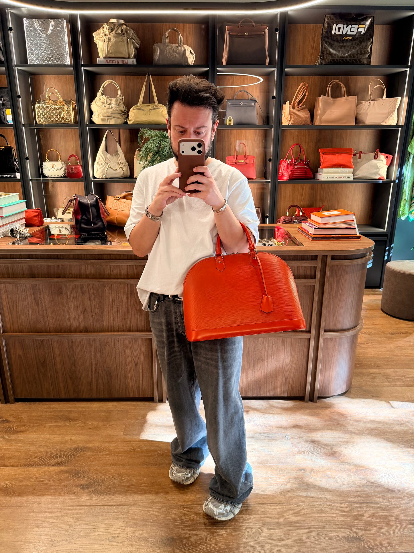 LOUIS VUITTON ORANGE EPI ALMA GM HANDBAG