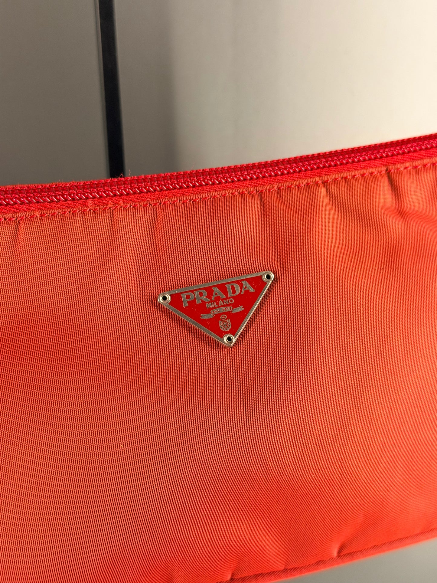 PRADA RED NYLON SHOULDER BAG