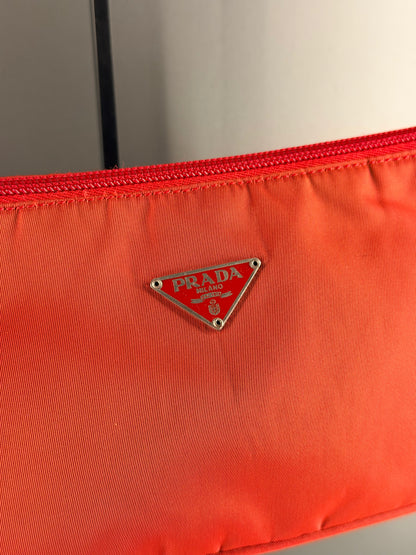 PRADA RED NYLON SHOULDER BAG