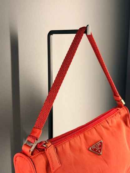 PRADA RED NYLON SHOULDER BAG