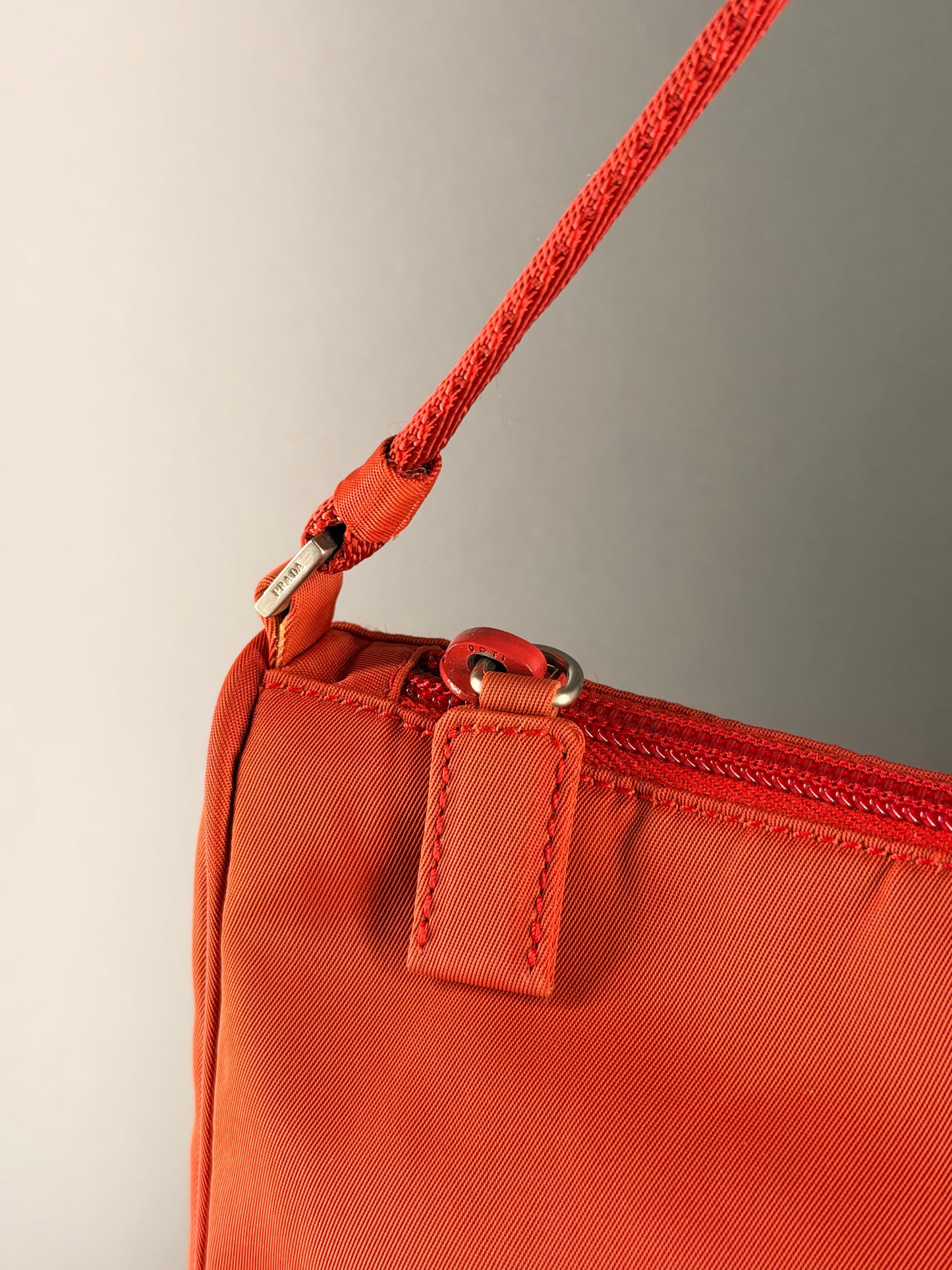 PRADA RED NYLON SHOULDER BAG