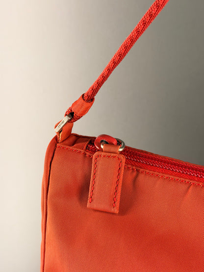 PRADA RED NYLON SHOULDER BAG