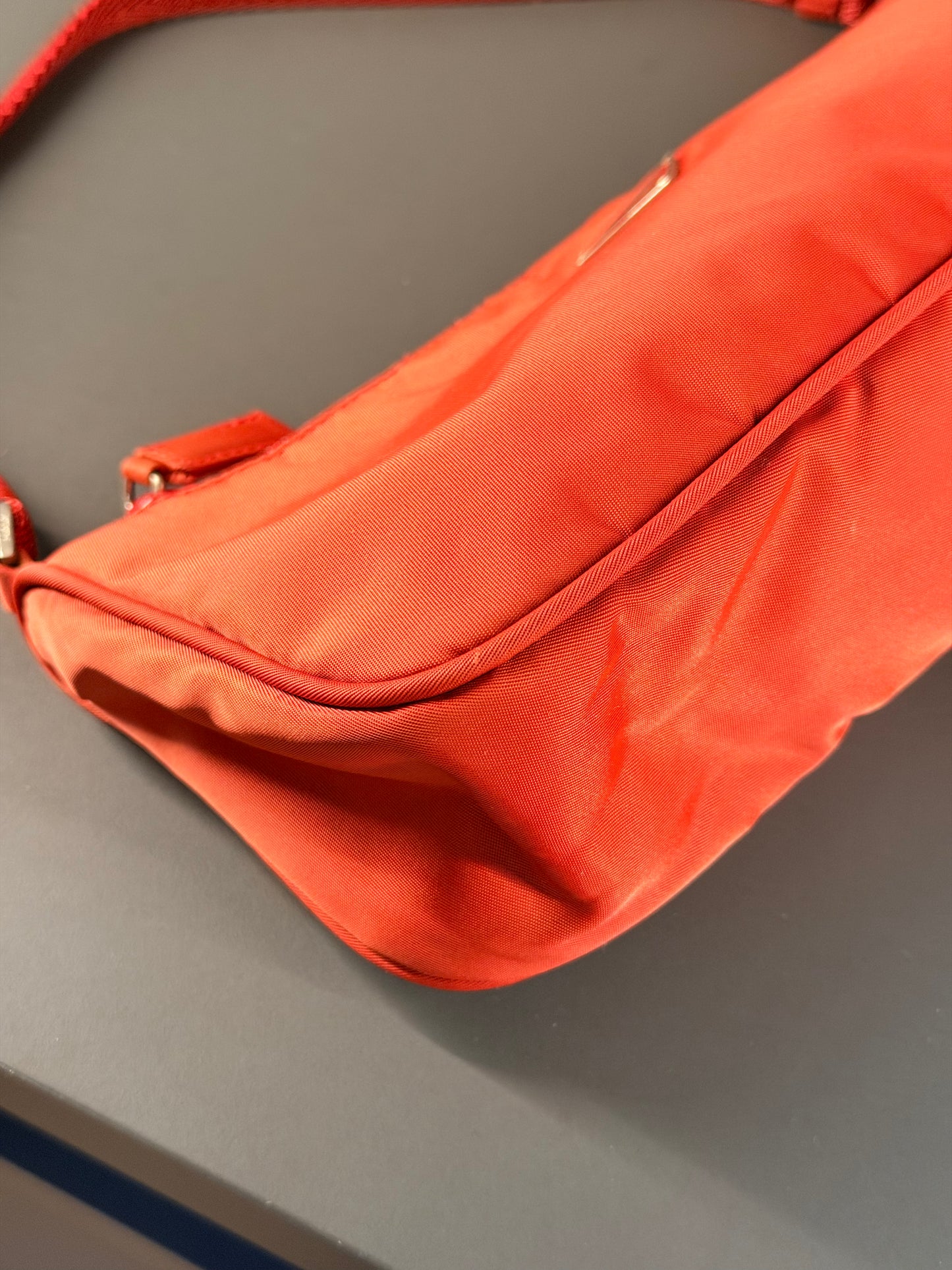 PRADA RED NYLON SHOULDER BAG