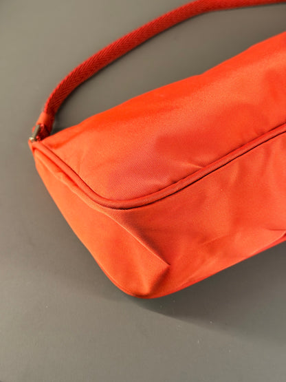 PRADA RED NYLON SHOULDER BAG