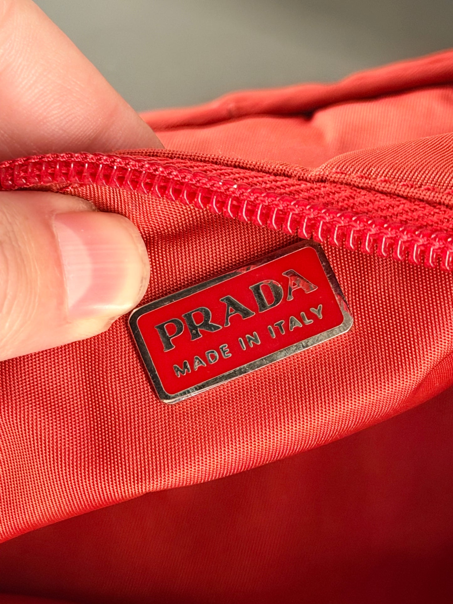 PRADA RED NYLON SHOULDER BAG