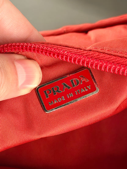 PRADA RED NYLON SHOULDER BAG