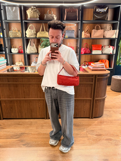 PRADA RED NYLON SHOULDER BAG