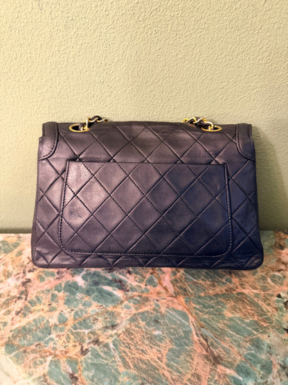 CHANEL BLACK LAMBSKIN SINGLE FLAP CROSSBODY BAG