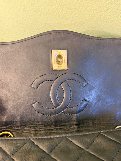 CHANEL BLACK LAMBSKIN SINGLE FLAP CROSSBODY BAG