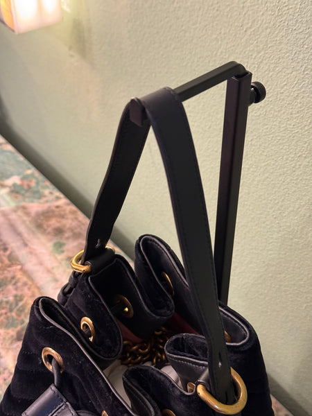 GUCCI BLACK VELVET MARMONT BUCKET BAG