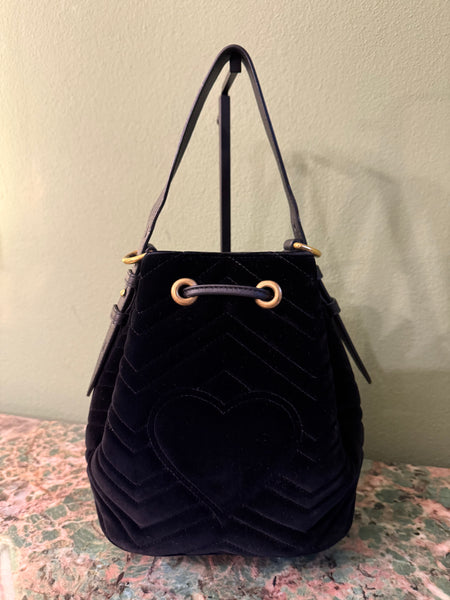 GUCCI BLACK VELVET MARMONT BUCKET BAG