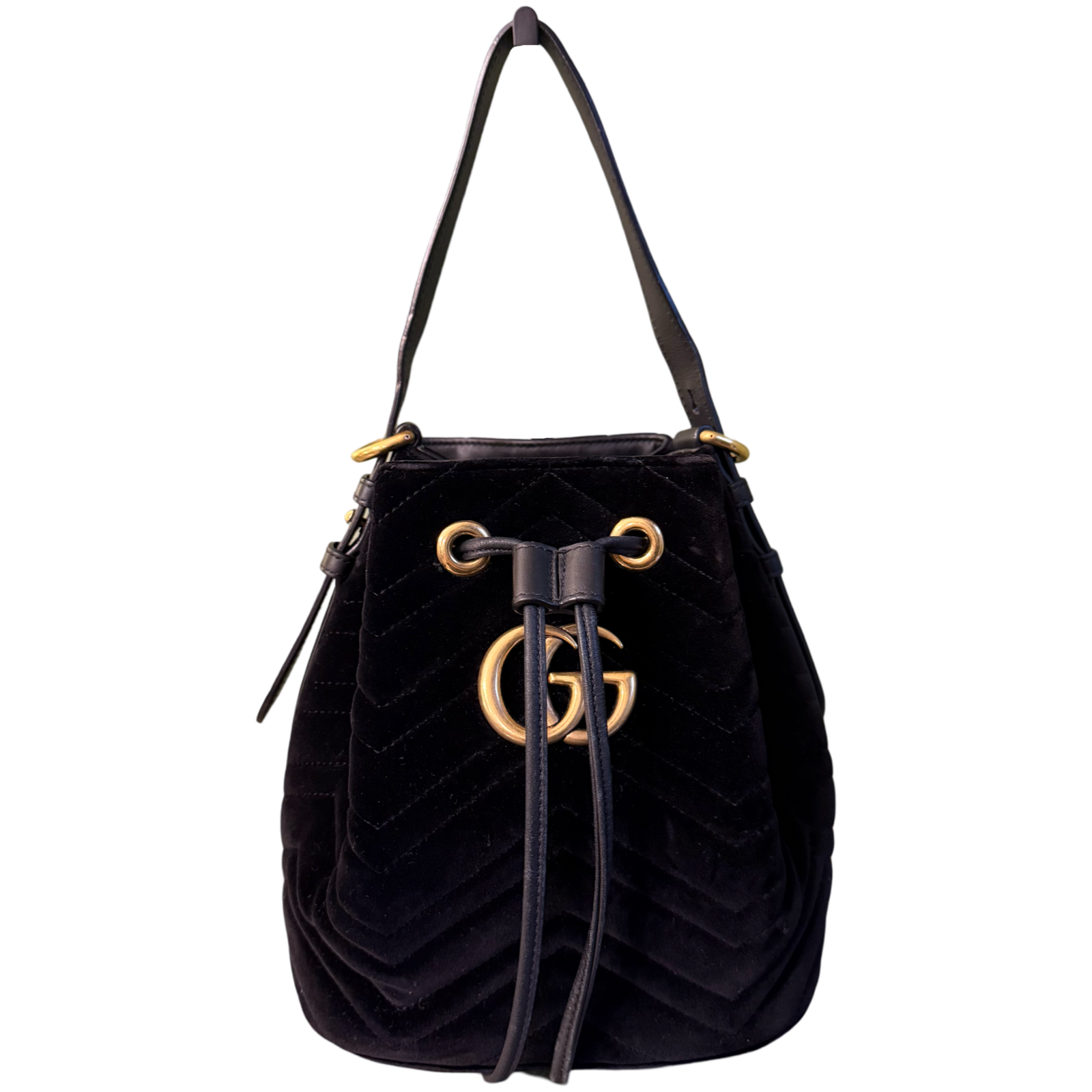 GUCCI BLACK VELVET MARMONT BUCKET BAG